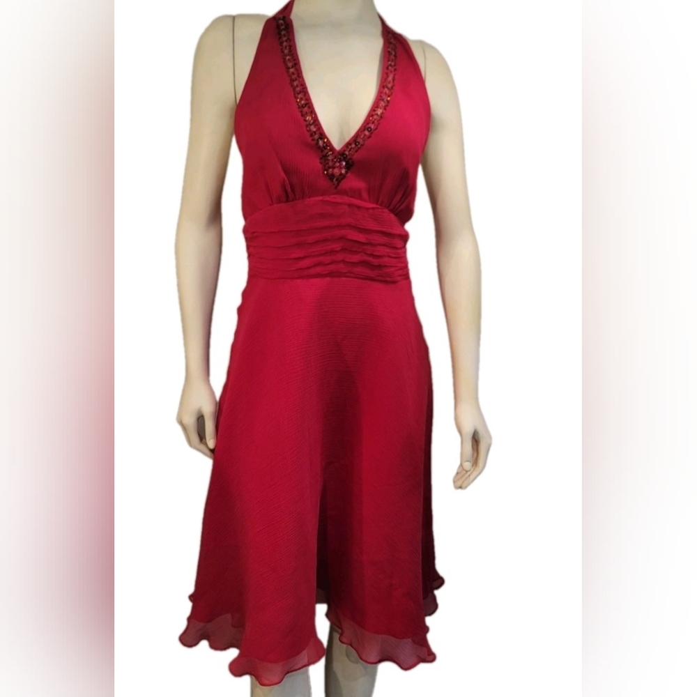 VTG NOS Signature Robbie Bee Halter V-Neck Silk Pink Formal Dress Sequins NWT